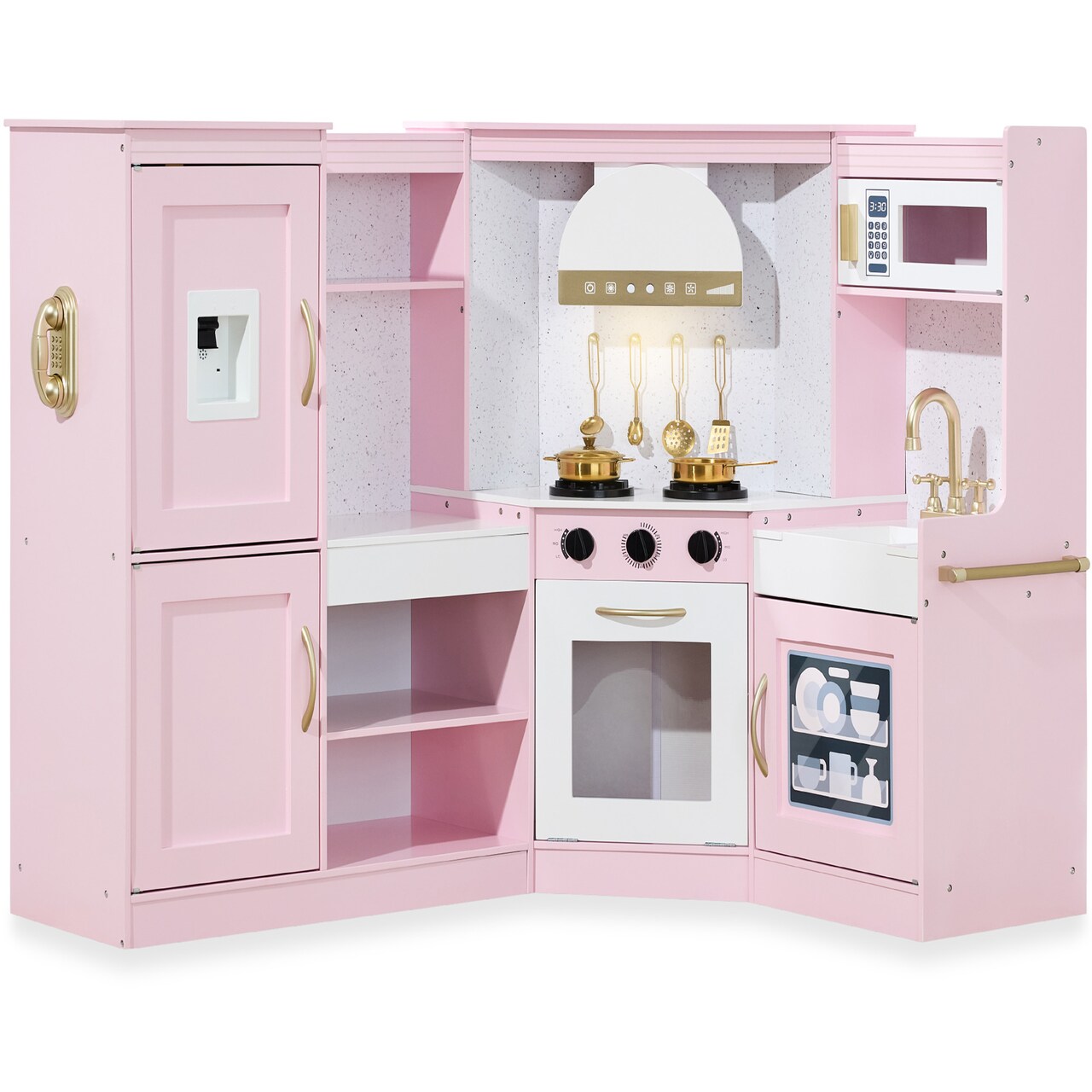 Best Choice Products Pretend Play Corner Kitchen, Interactive Wooden Kids Set w/ Lights & Sounds